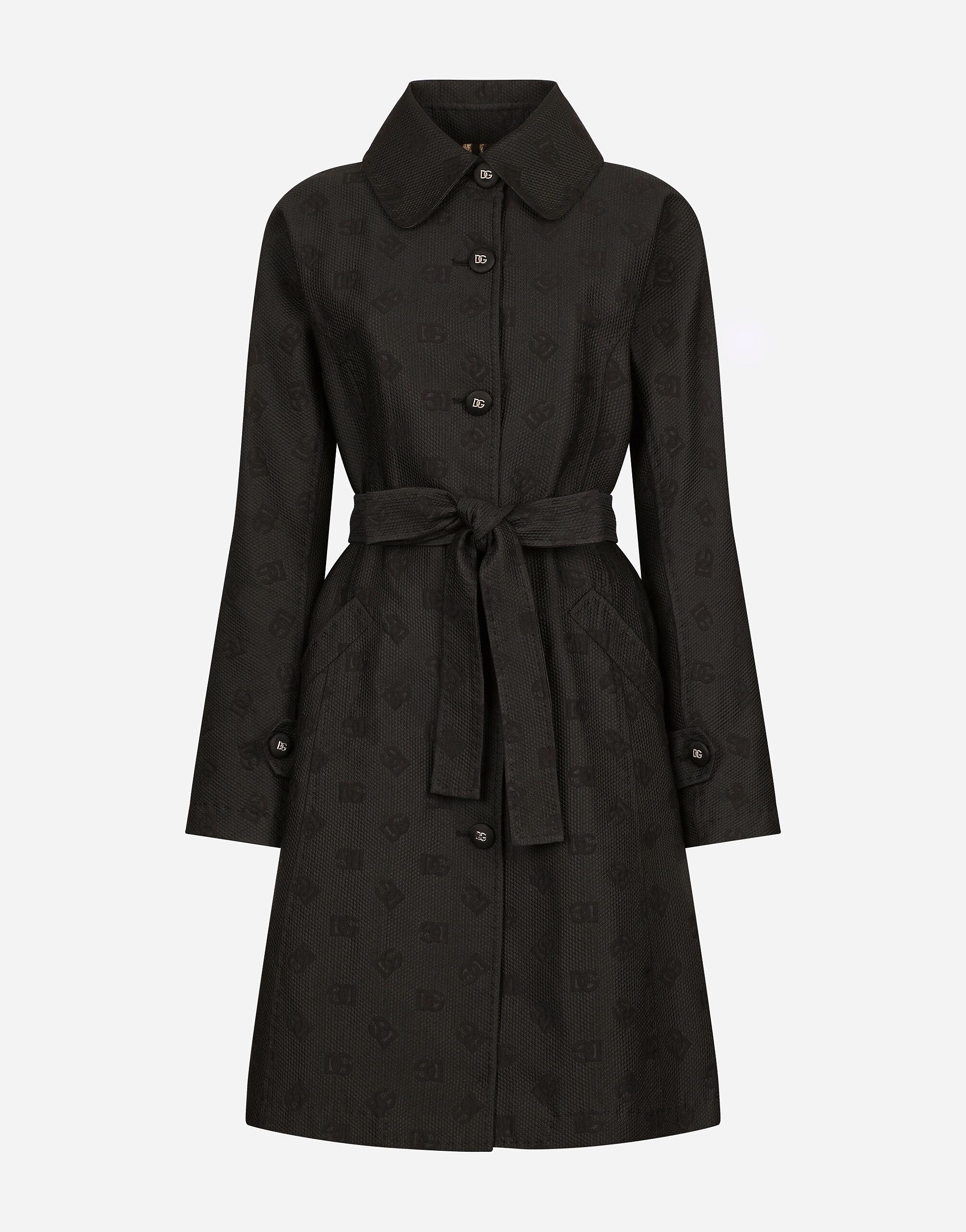 Dolce & Gabbana Trenchcoat aus Matelassé-Jacquard DG-Logo Black F0D1OTFUMG9