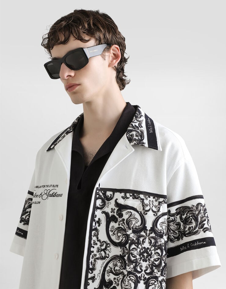 Dolce & Gabbana Camicia hawaii in doppio piquet stampa Maiolica Multicolore G5JH9TII7HN