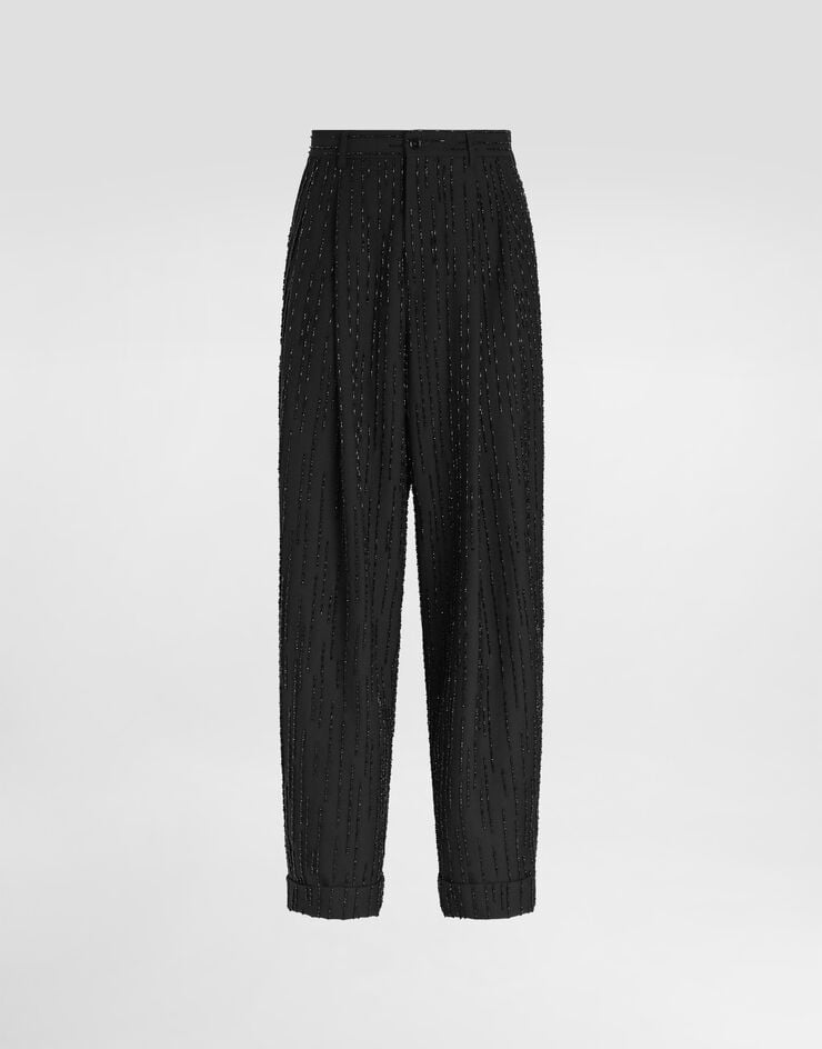 Dolce & Gabbana Virgin wool trousers with embroidery Multicolor GP1R2ZGK102