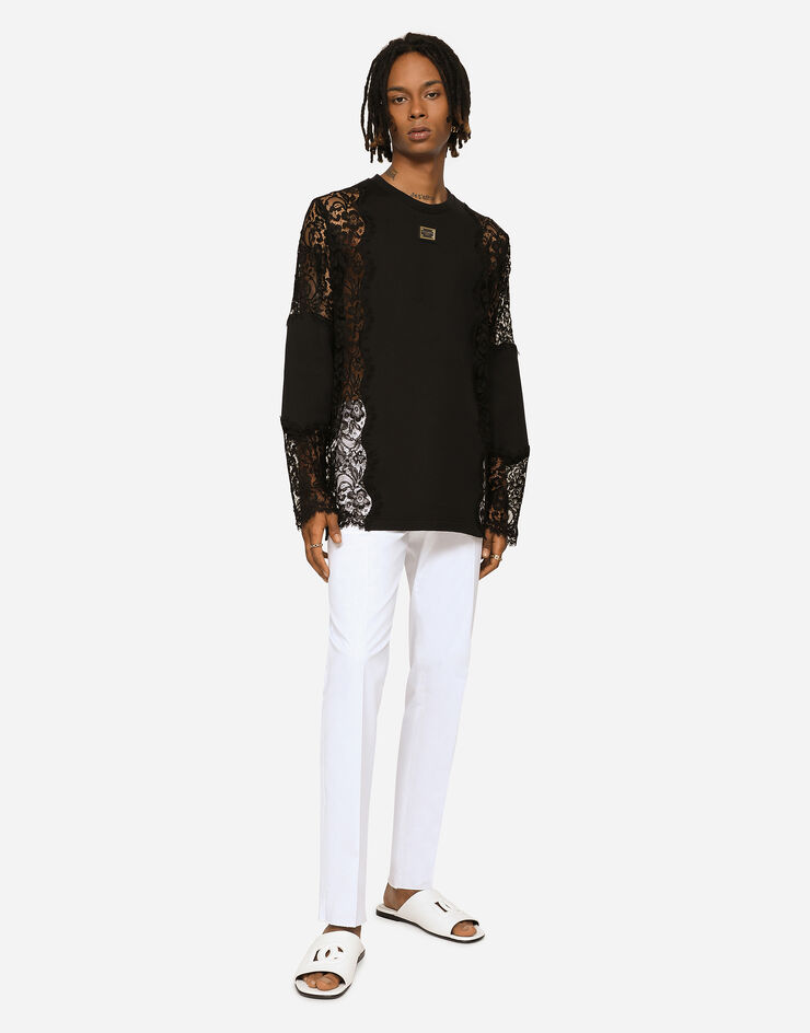 Dolce & Gabbana Camiseta de manga larga con aplicaciones de encaje Negro G8NM6ZHU7IH