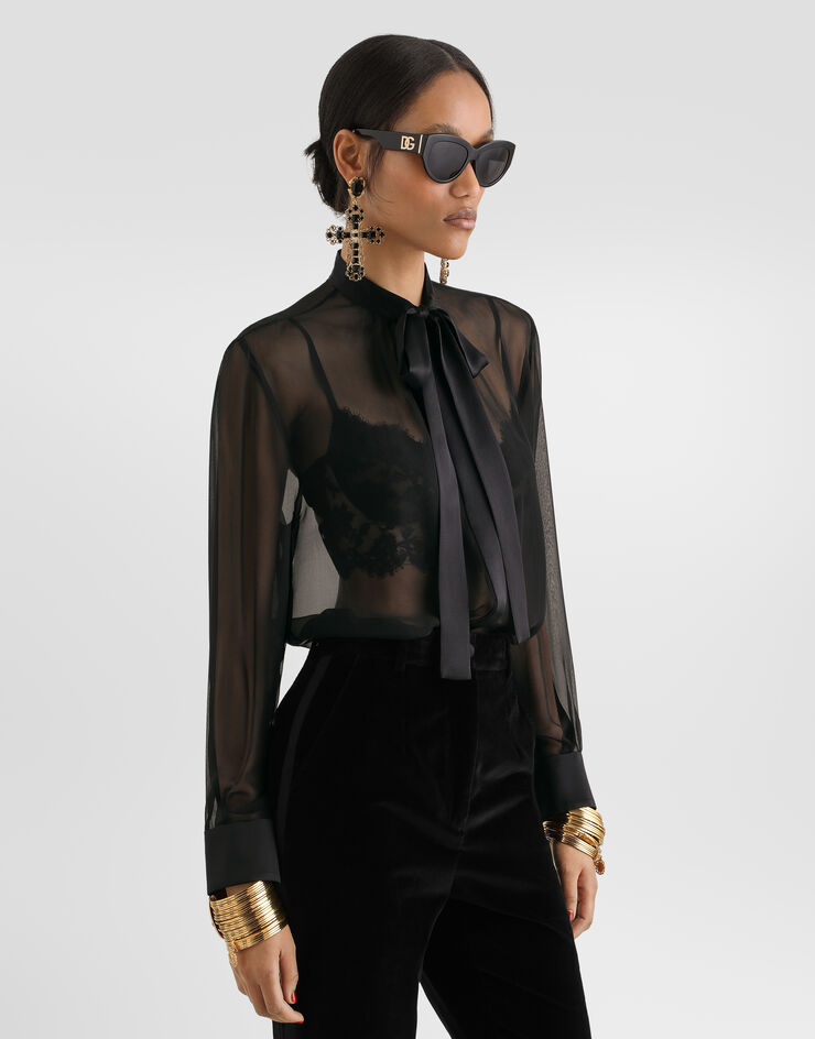 Dolce & Gabbana Chiffon pussy-bow shirt Black F5T27TFU1AT