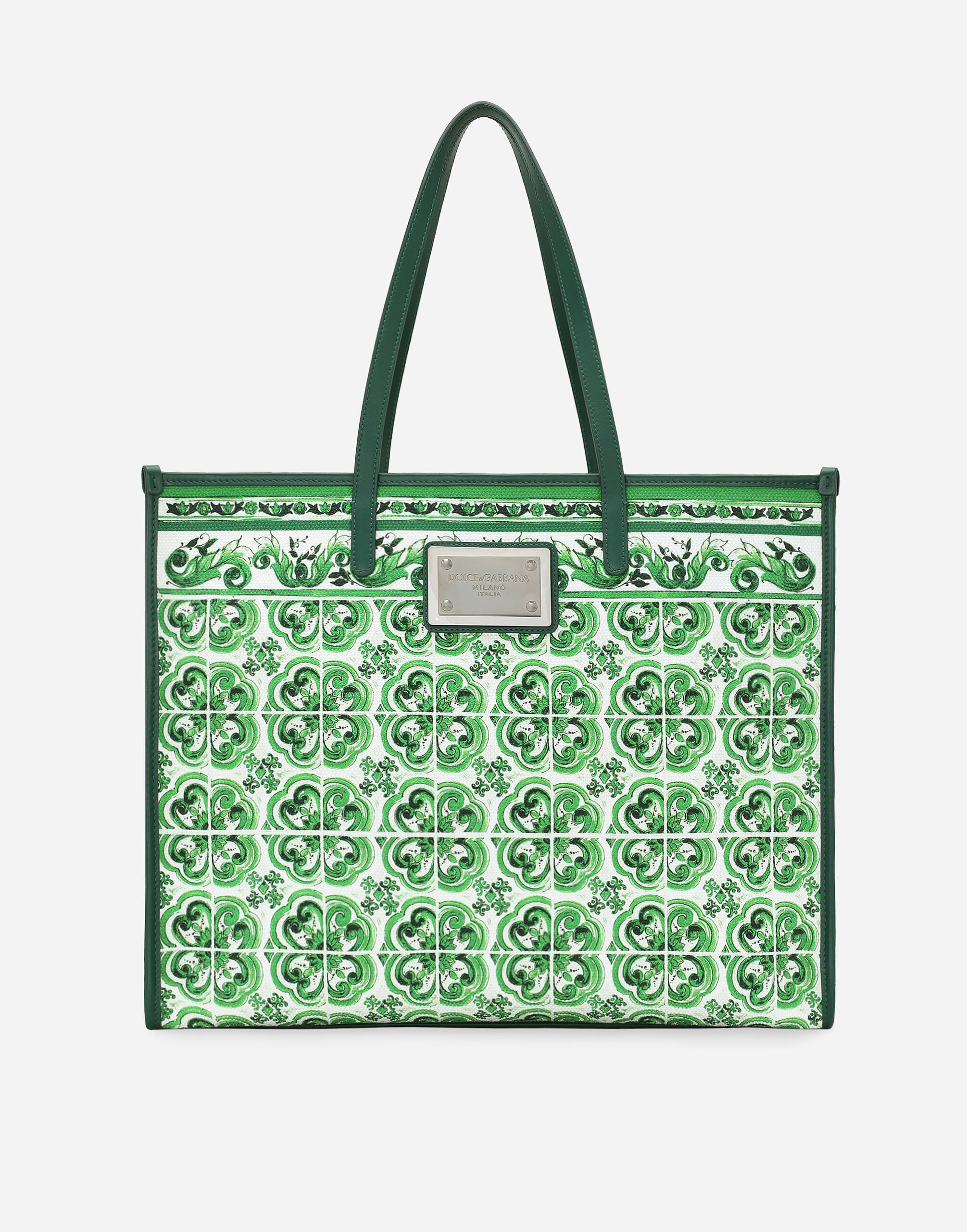 Bolso shopper grande de lona con estampado Maiolica en Imprima de Hombre Dolce Gabbana