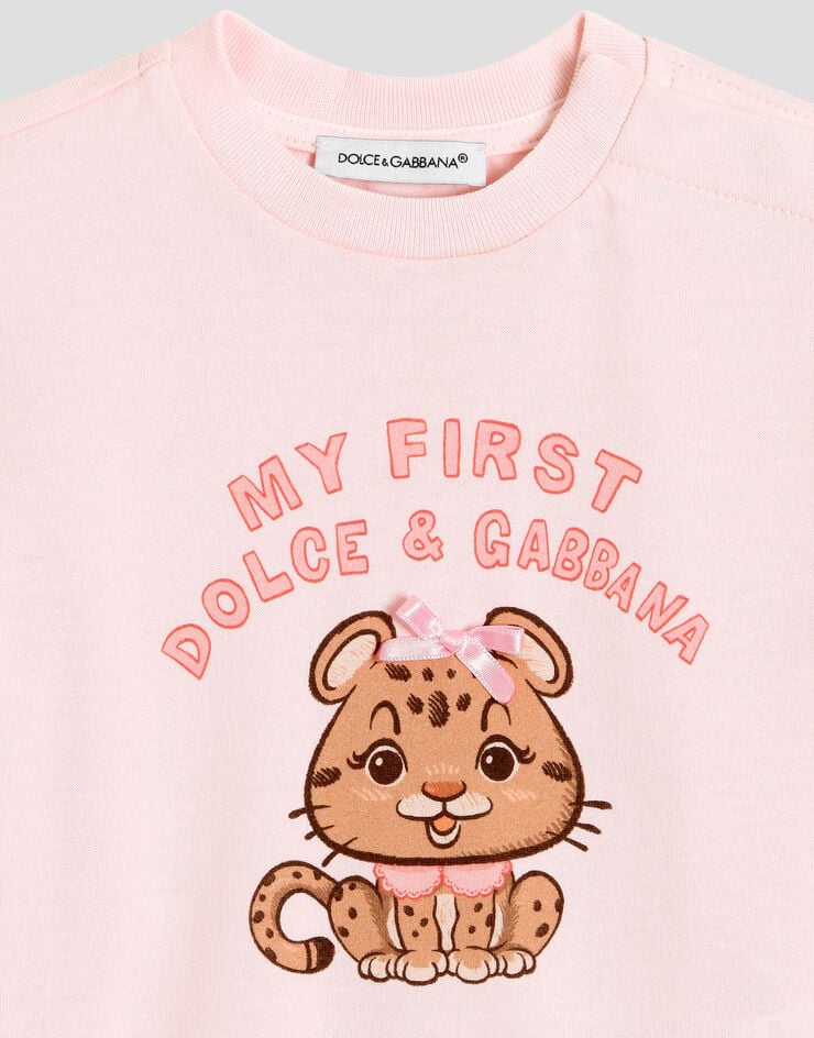 Dolce & Gabbana Jersey t-shirt with leopard print and bow Pink L2JTJTG7PNN