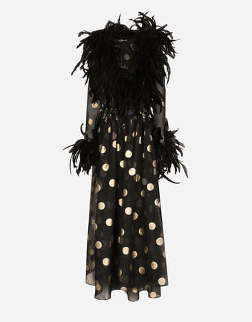 Dolce & Gabbana Robe longue en organza de soie à pois avec détails en plumes Imprimé F6JRMTHS100