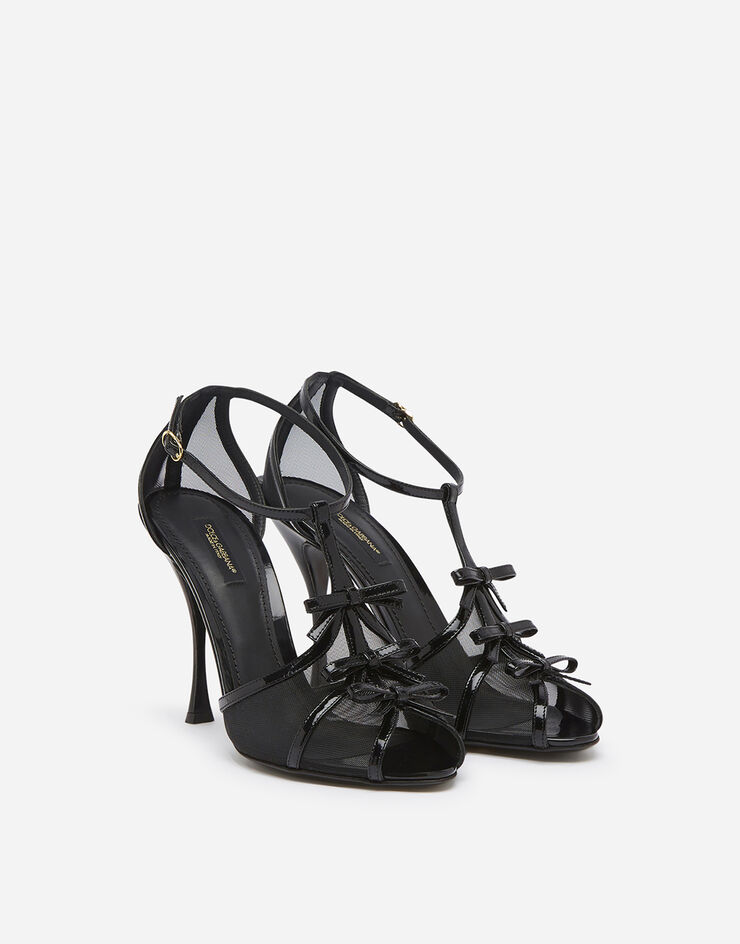 Dolce & Gabbana Polished calfskin and mesh sandals with small bows BLACK CR0950AJ290