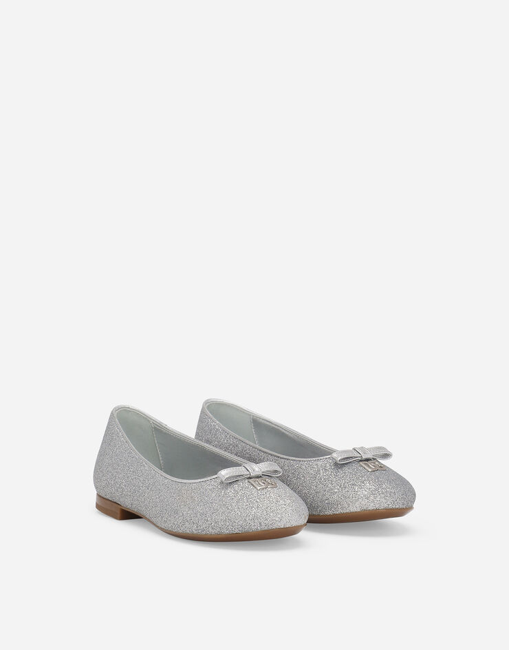 Dolce & Gabbana Ballerines en tissu pailleté avec nœud et logo DG Argent D11300AA745