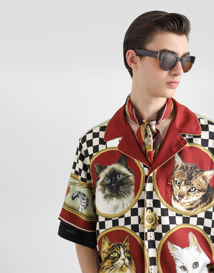 Dolce & Gabbana Silk shirt with cat print Print G5LH3THI1VV