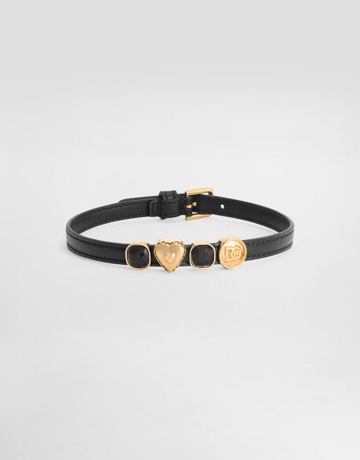 Dolce & Gabbana Calfskin bracelet with vintage gold print Black BL0820A9AB0