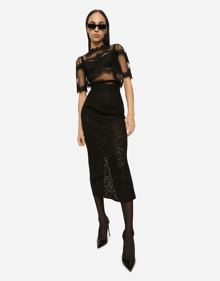 Dolce & Gabbana تنورة بطول للربلة وخيوط دانتيل أسود FXD20TJBMR6