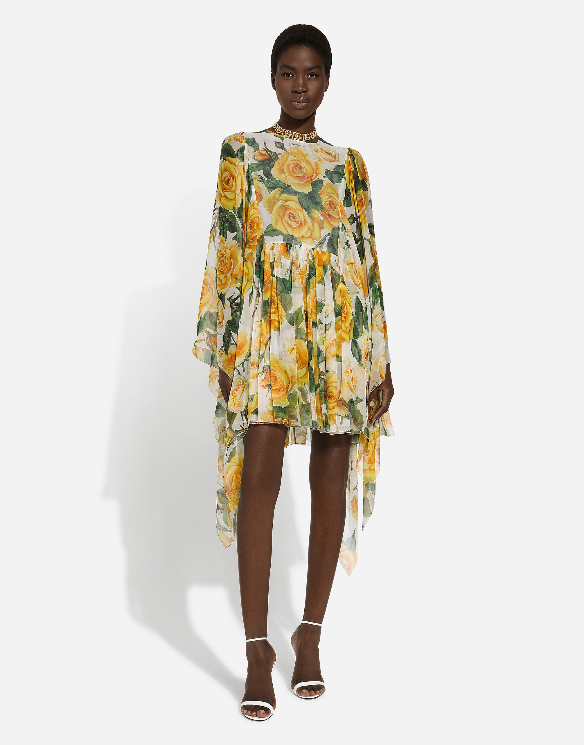 Yellow print dress top