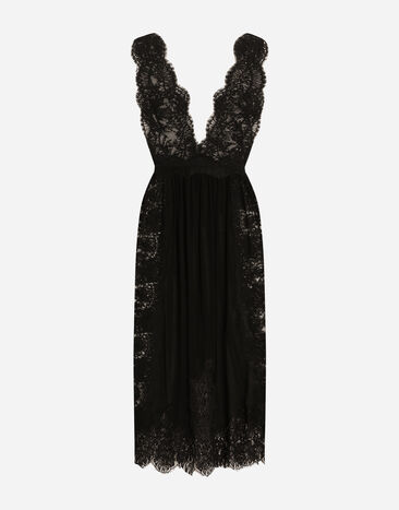 Dolce & Gabbana Calf-length Chantilly lace dress with organzine details Black F6JRSTGDCRO