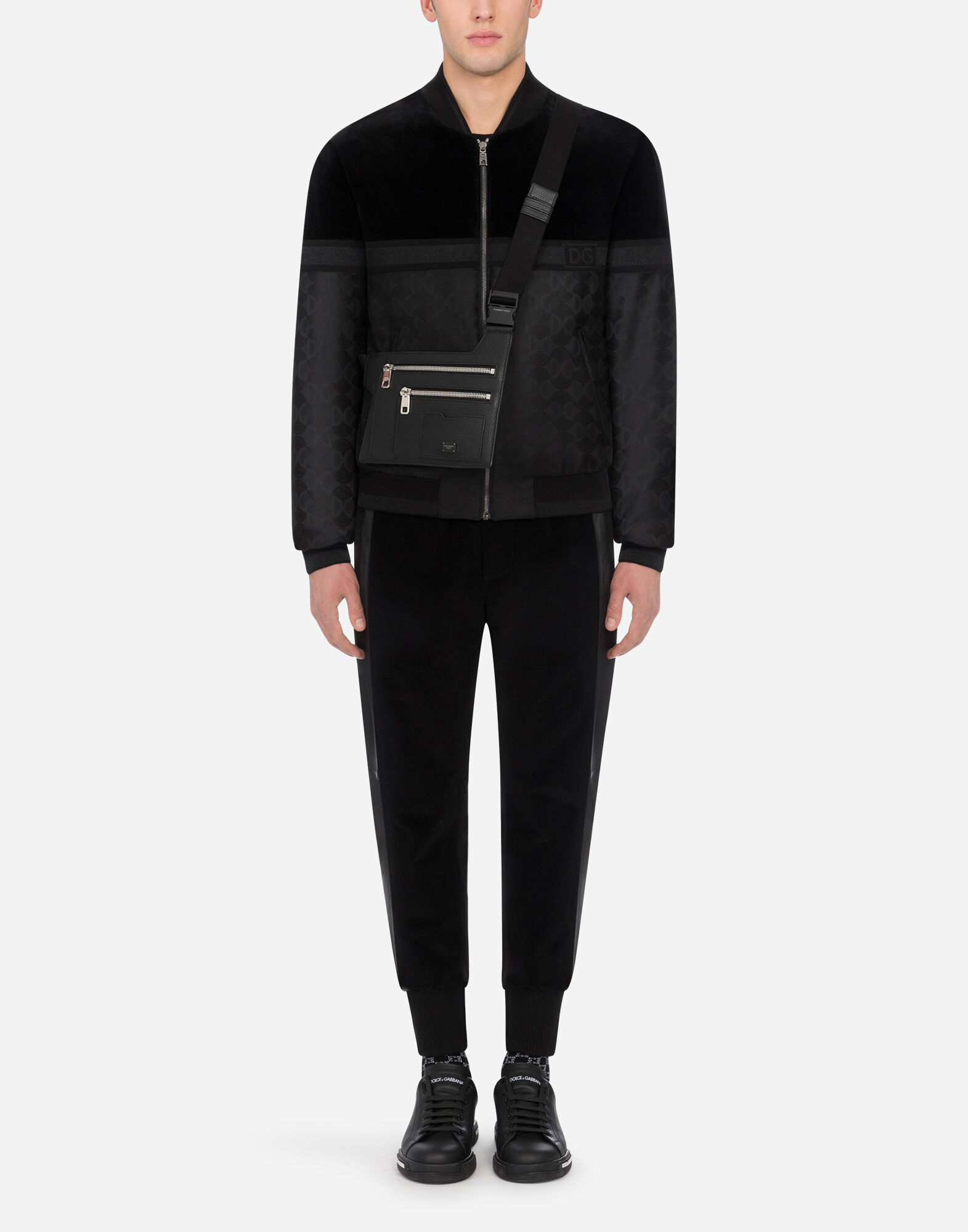 Wool jacquard jacket with velvet details