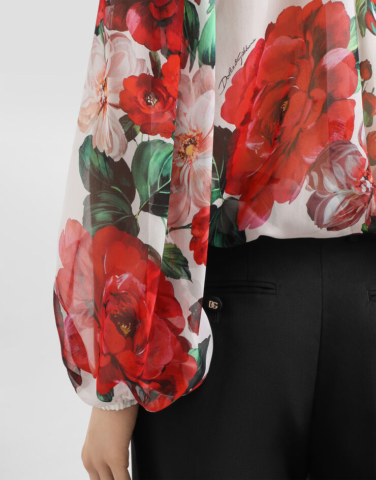 Dolce & Gabbana Chiffon pussy-bow blouse with rose print Print F5R62TIS1Y6