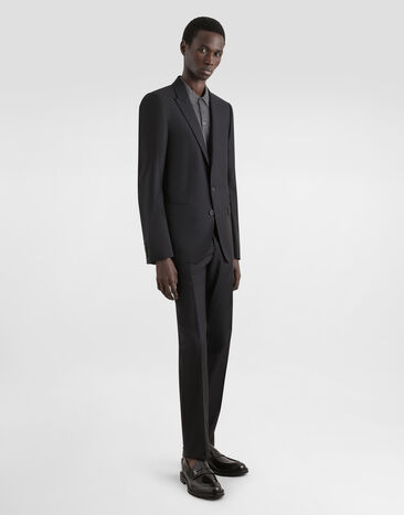 Dolce & Gabbana Wool polo-shirt with branded tag Grey GXO38TJDVGE