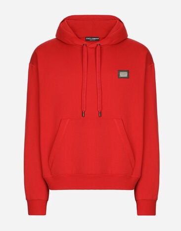 Dolce&Gabbana Jersey hoodie with branded tag Red G9ZU0TG7F2G