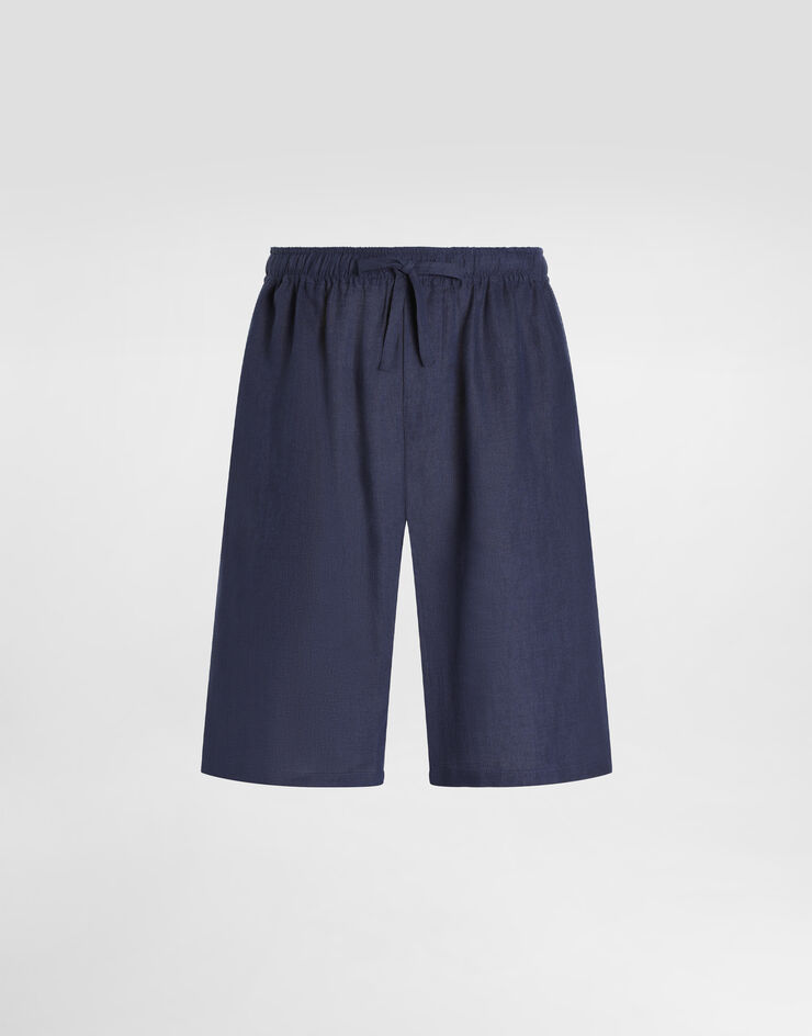 Dolce & Gabbana Linen shorts with DG logo embroidery Blue GV37AZFU4LG