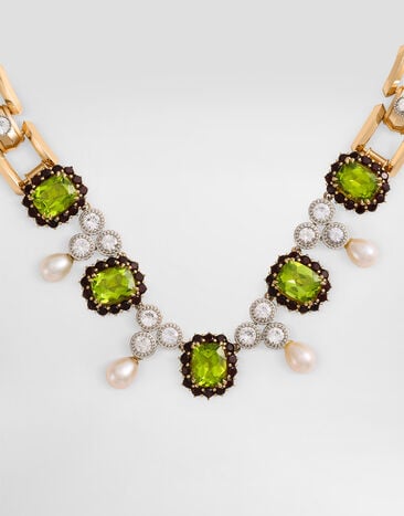 Dolce & Gabbana Eleganza Necklace 18kt white and yellow gold, peridots, garnets and sapphires     WNSA7GWPER1
