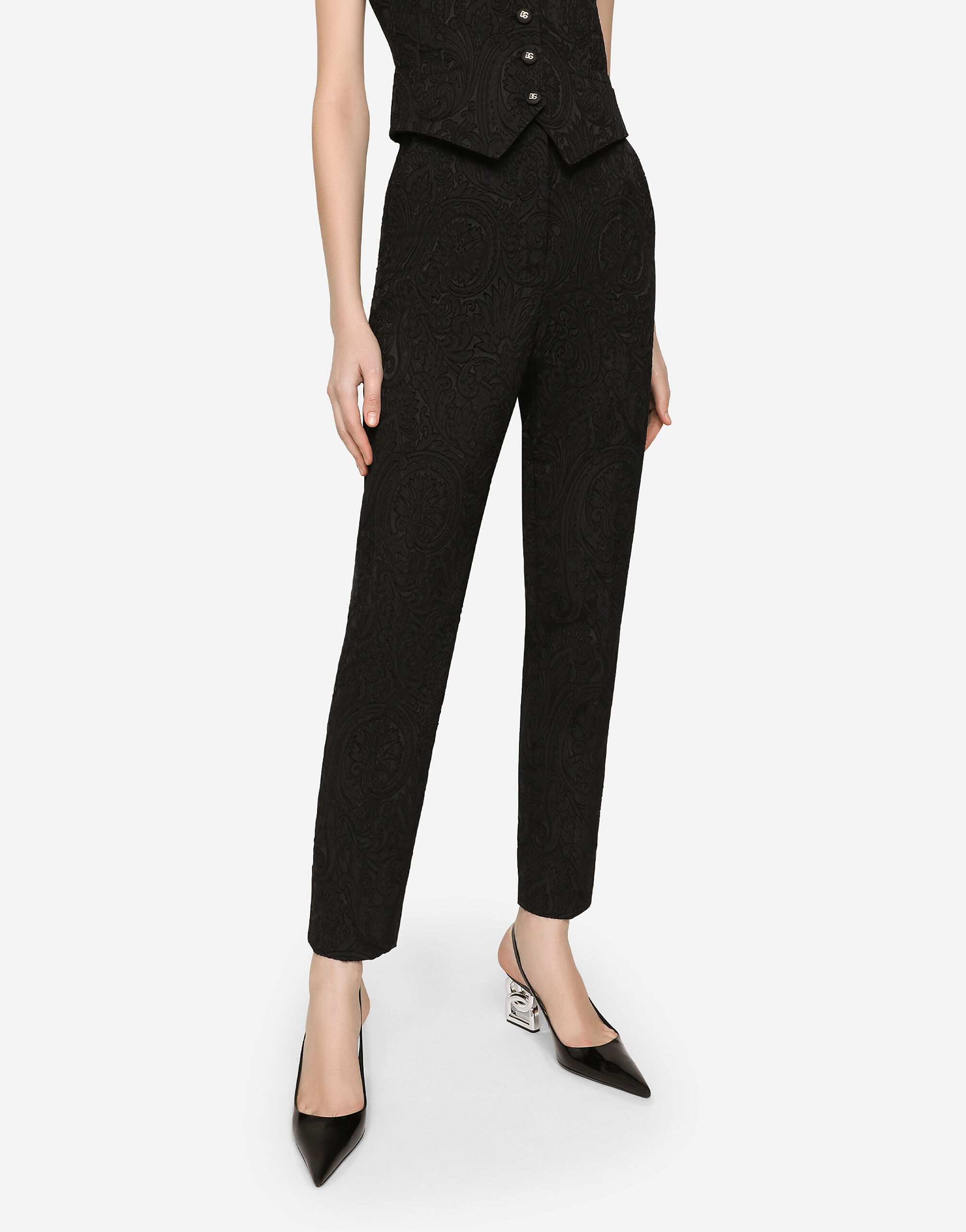 【人気沸騰】 jacquard ornamental High-waisted pants Women for Black in パンツ