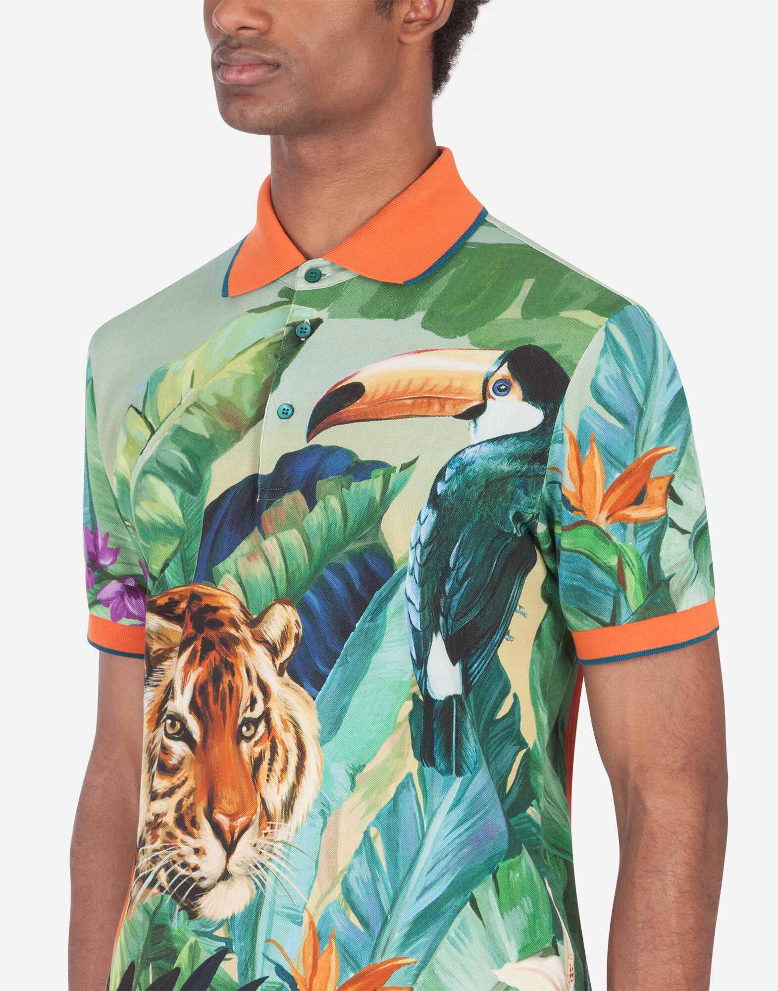 COTTON POLO SHIRT WITH JUNGLE PRINT