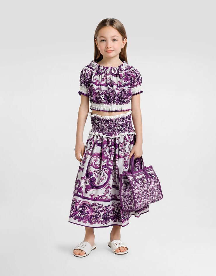 Dolce & Gabbana Top de popelina con estampado de mayólica Multicolor L56S40FI5JG