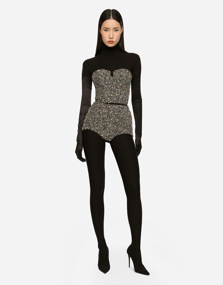 Dolce & Gabbana KIM DOLCE&GABBANA High-waisted panties with all-over rhinestone embellishment Multicolor FTCU8ZGDBOJ