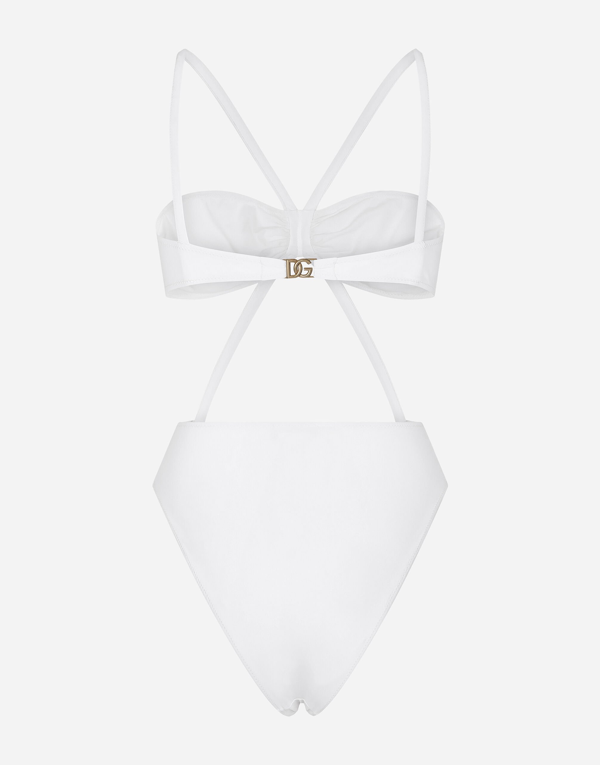 One-piece swimsuit with DG logo and laces in White for Women