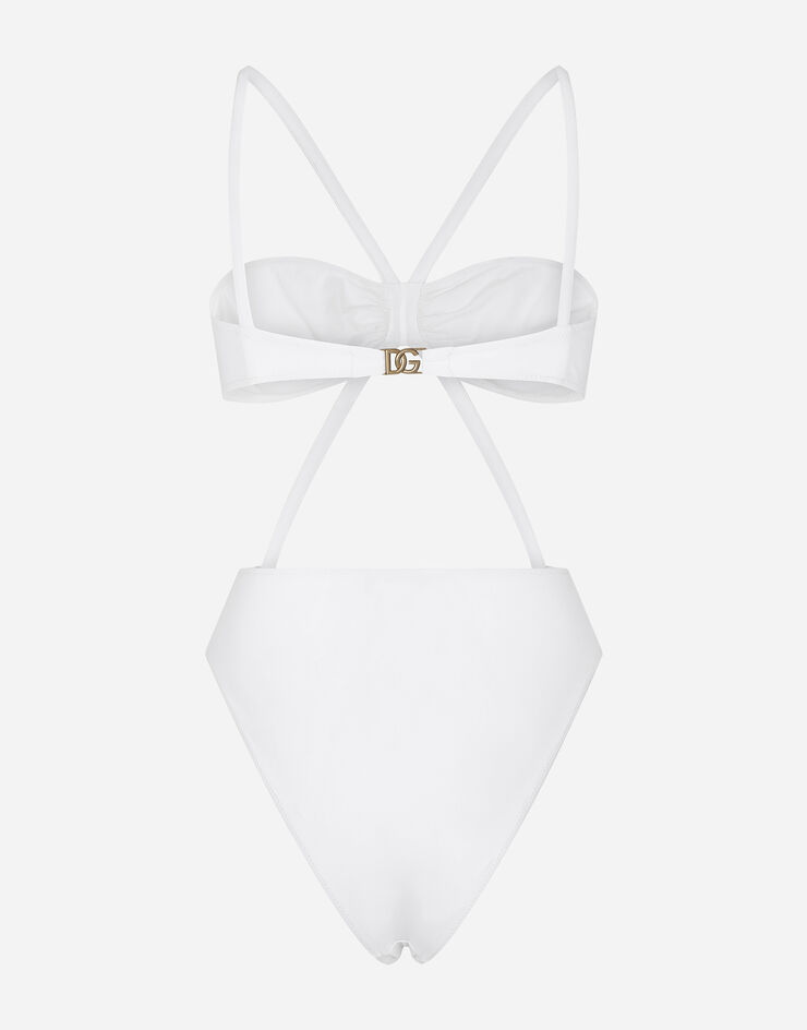 Dolce & Gabbana One-piece swimsuit with DG logo and laces White O9A90JFUGA2