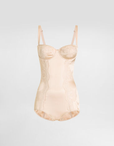 Dolce & Gabbana Silk balconette bodysuit with lace Pale Pink O9A05TONO13