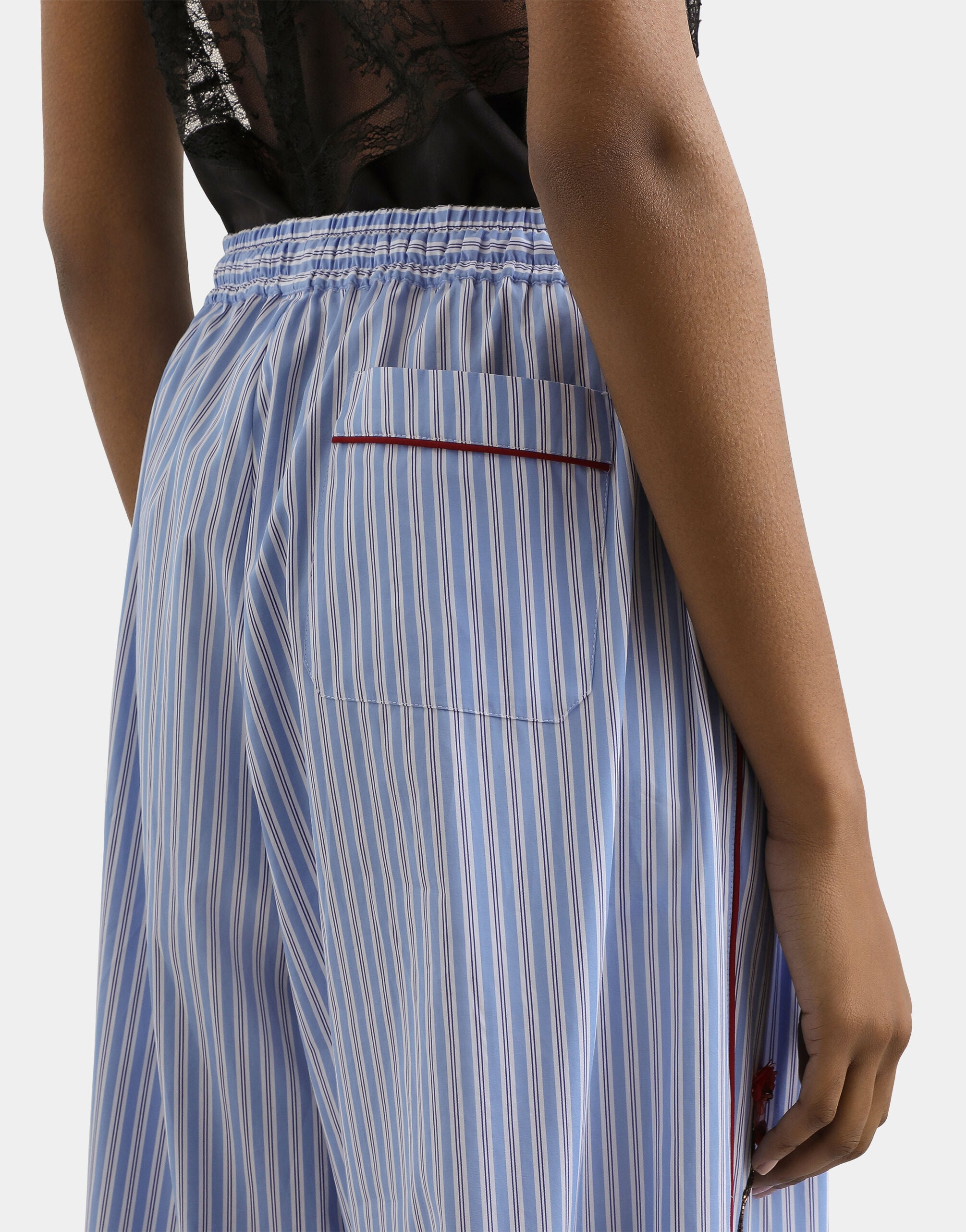 Poplin trousers with cherry tree embroidery in Multicolor for