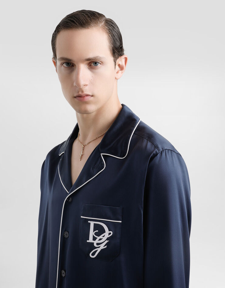 Dolce & Gabbana Hemd Vanity aus Seide mit Logostickerei Blau G5IF1ZFU1AU