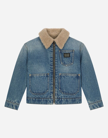 Dolce & Gabbana Blouson en denim avec intérieur en fourrure synthétique Bleu L4JC28G7L2F