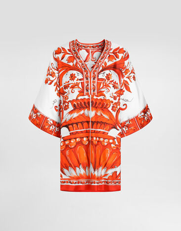 Dolce & Gabbana Majolica-print twill short kimono dress Multicolor F617NTGDDRE