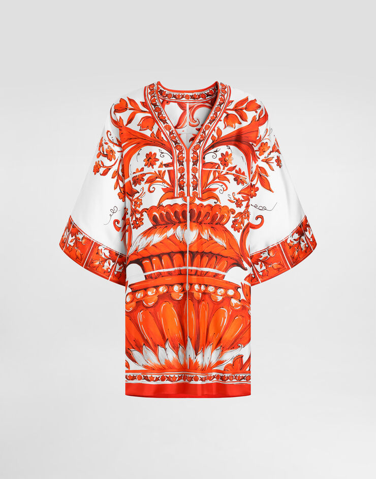 Dolce & Gabbana Majolica-print twill short kimono dress Multicolor F617NTGDDRE