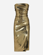 Dolce & Gabbana Foiled satin strapless calf-length dress Gold F6DFCTFLMII