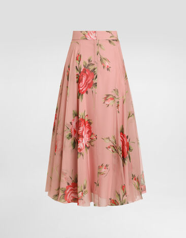 Dolce & Gabbana Glockenrock aus Chiffon mit Rosenbouquet-Print Multicolor F4CSOTIS11F