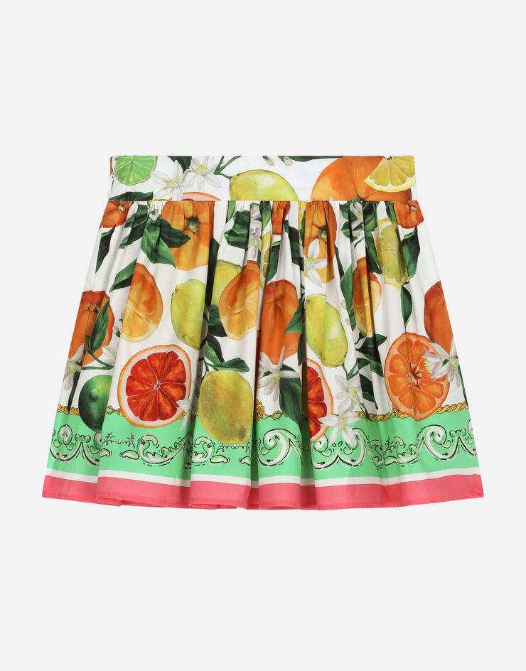 Dolce & Gabbana Falda con culotte de popelina con estampado de naranjas y limones Imprima L24I95G7L9A