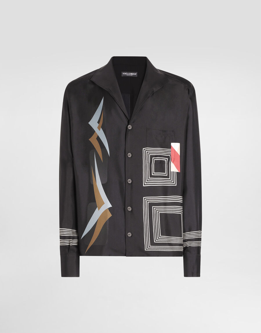 Geometric-print twill shirt
