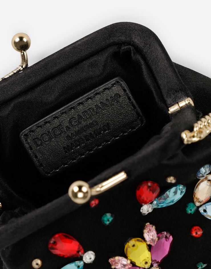 Dolce & Gabbana Satin shoulder bag with multi-colored crystals Black EB0007AO975