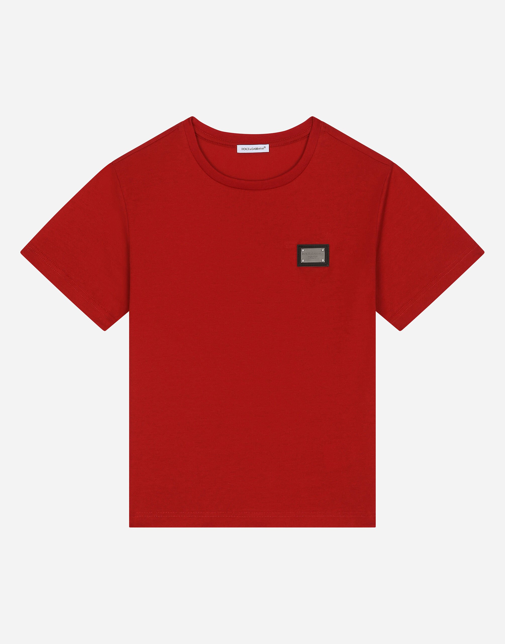 Dolce&Gabbana Jersey T-shirt with logo tag Red EM0129AK441