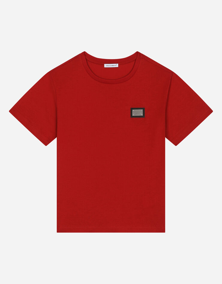 Dolce & Gabbana T-Shirt aus Jersey mit Logoplakette Rot L4JT7TG7I2O
