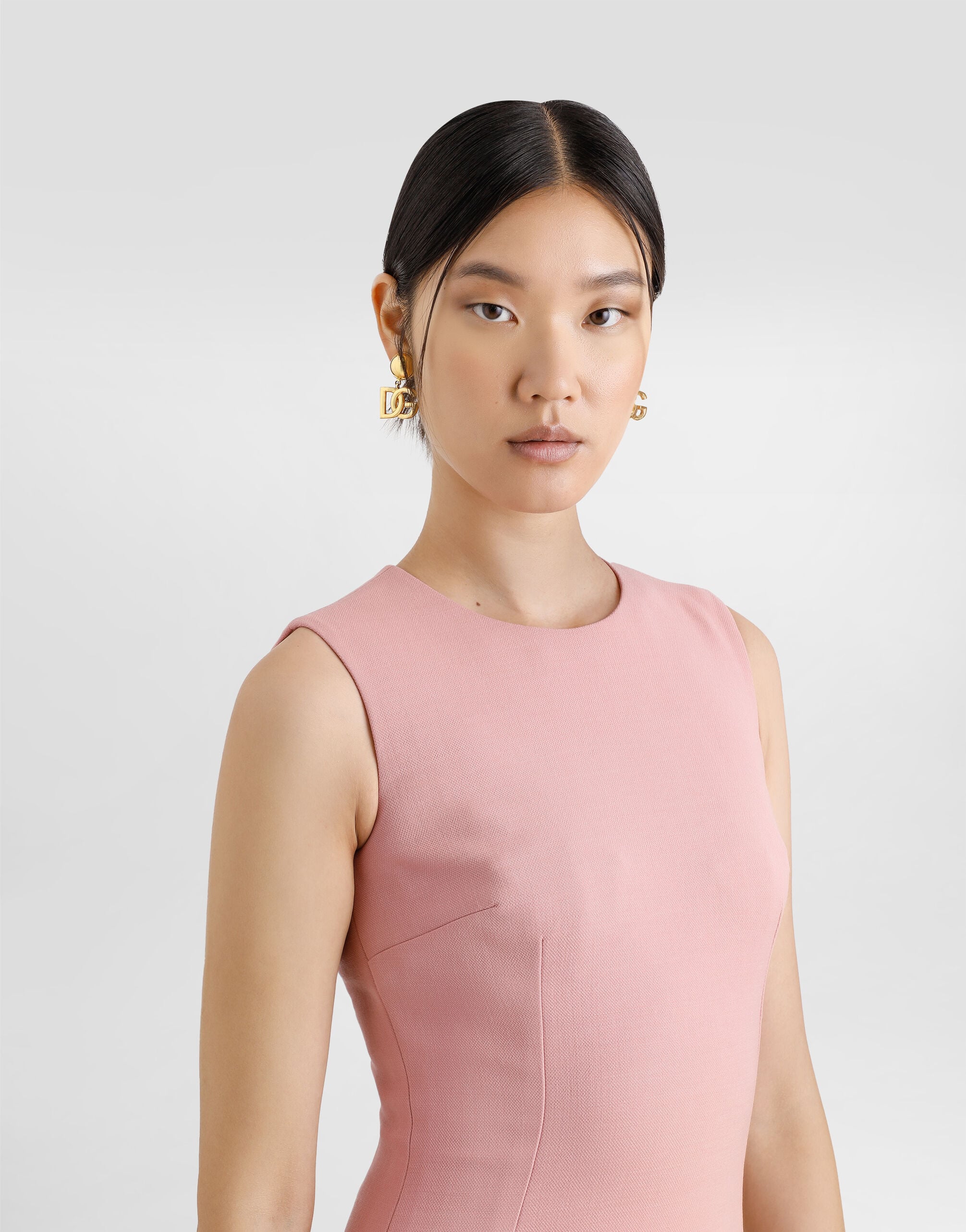 Wool crepe sheath longuette dress in Multicolor for Women