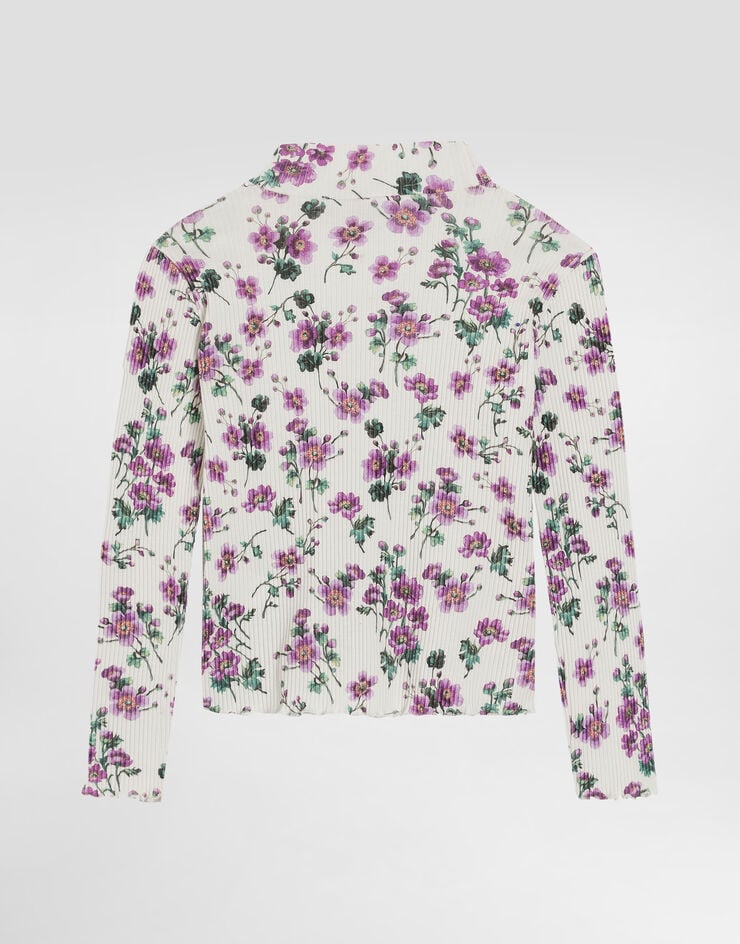 Dolce & Gabbana Ribbed turtleneck with violets-print Print L5JTPMHS7QZ