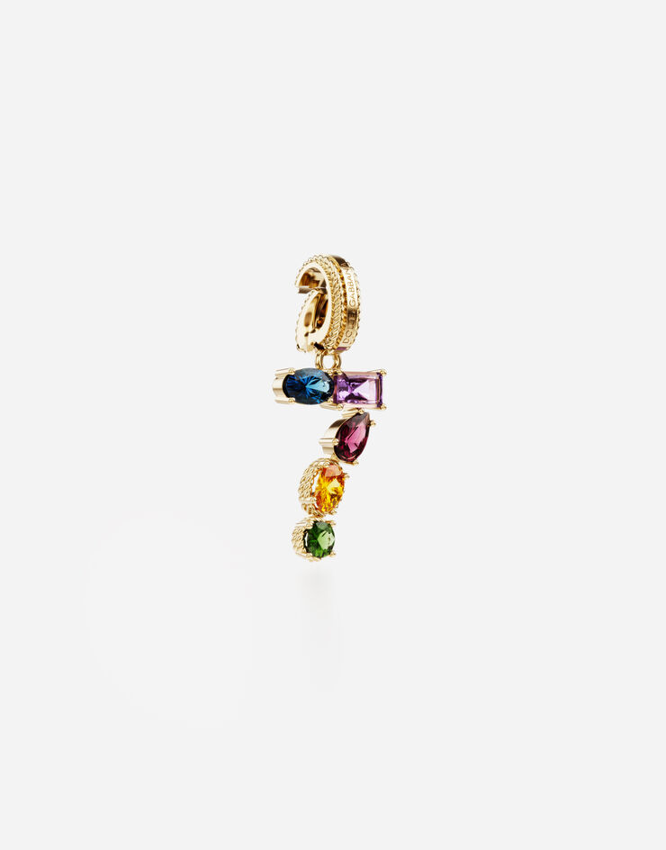 Dolce & Gabbana Anhänger „Rainbow“ aus 18 kt Gelbgold mit mehrfarbigen Edelsteinen, die die Zahl 7 darstellen Gelbgold WAPR1GWMIX7