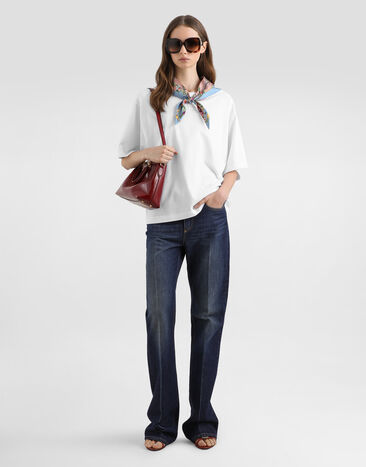 Dolce & Gabbana 저지 소재 티셔츠 스카프 디테일, DG 자수 장식 White F8W32ZGDDPD