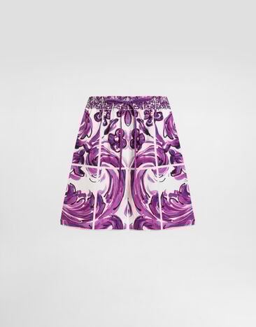 Dolce & Gabbana  شورت بوبلين بطبعة مايوليكا Multicolor FTDBPTFI5JO