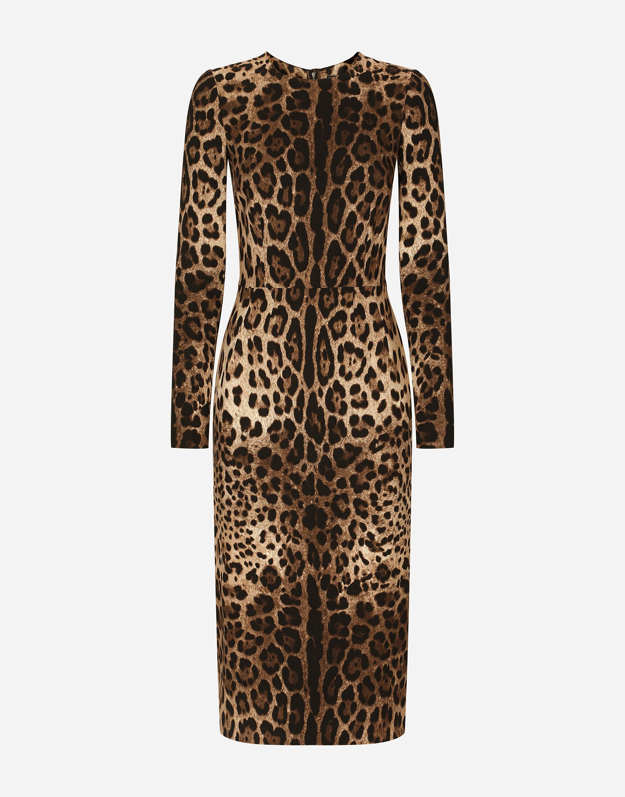 Dolce & Gabbana Leopard-print cady dress with long sleeves Animal Print F6BDXTFSADD