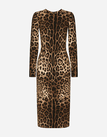 Dolce&Gabbana Langarmkleid aus Cady Leoprint Animal-Print F9R11THSMW8