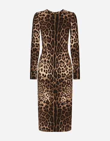 Dolce&Gabbana Vestido de manga larga en cady con estampado de leopardo Estampado Animalier F9R11THSMW8