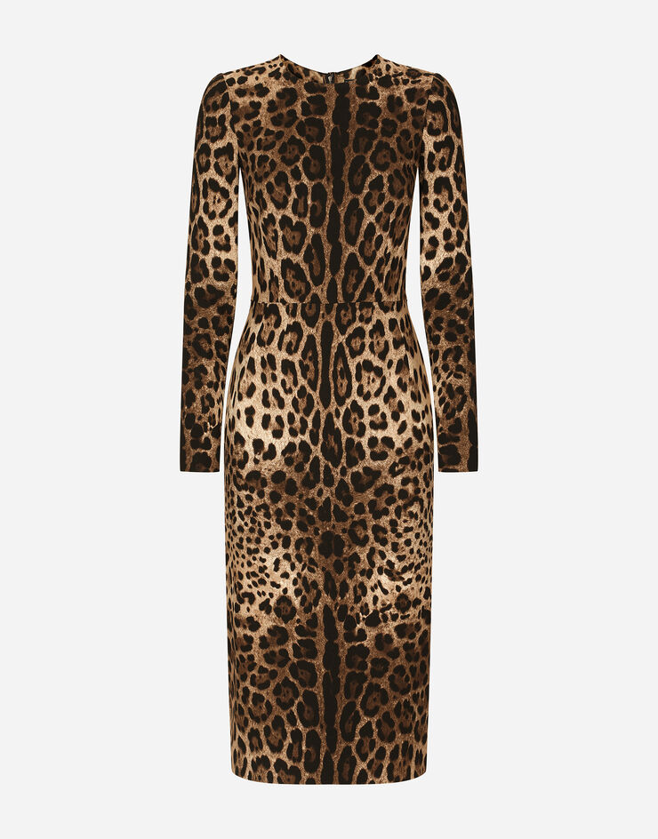 Dolce & Gabbana Abito a maniche lunghe in cady stampa leopardo Stampa animalier F6ZJ7TFSRKI