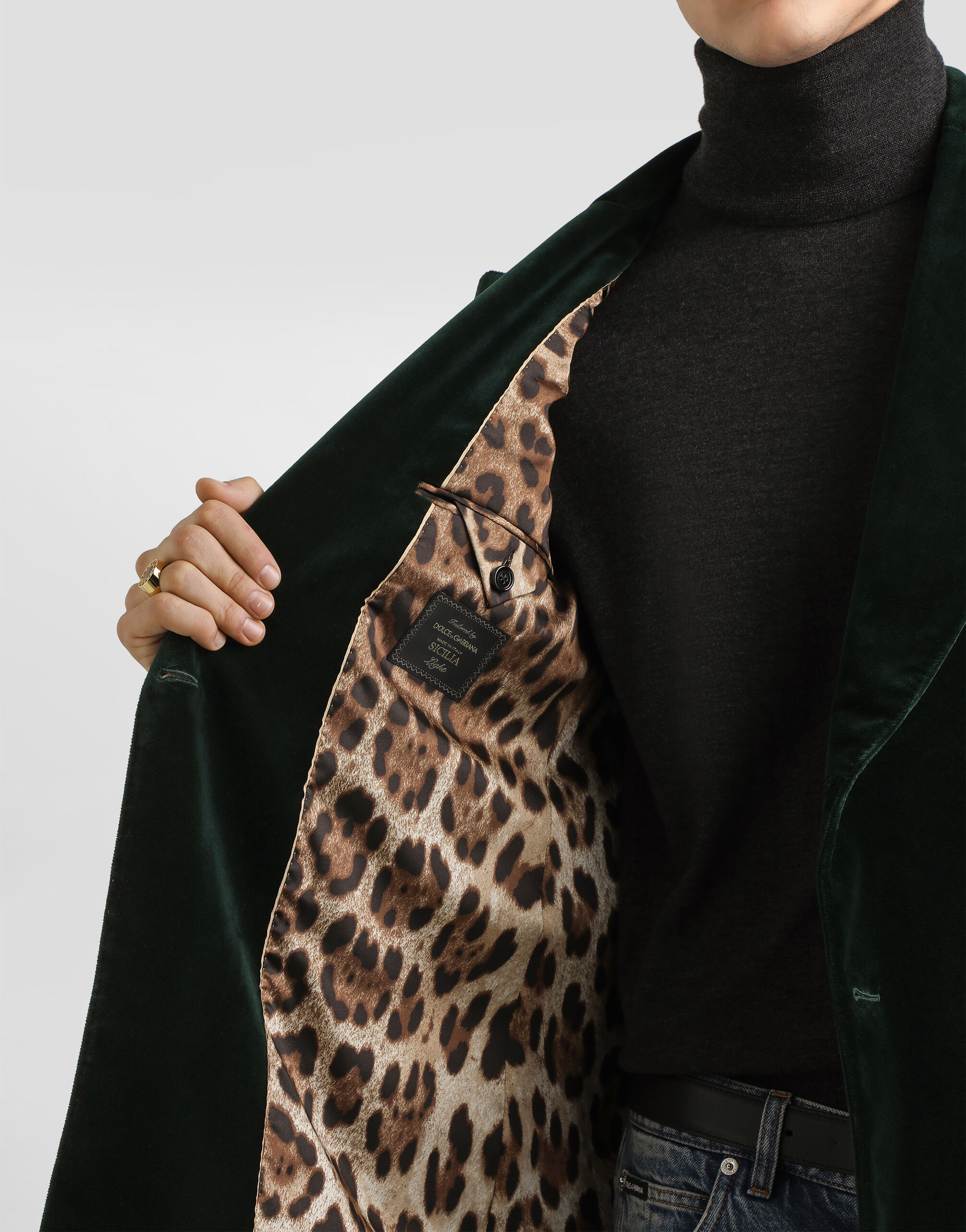 Double-breasted sicilia light cotton velvet jacket in Green for